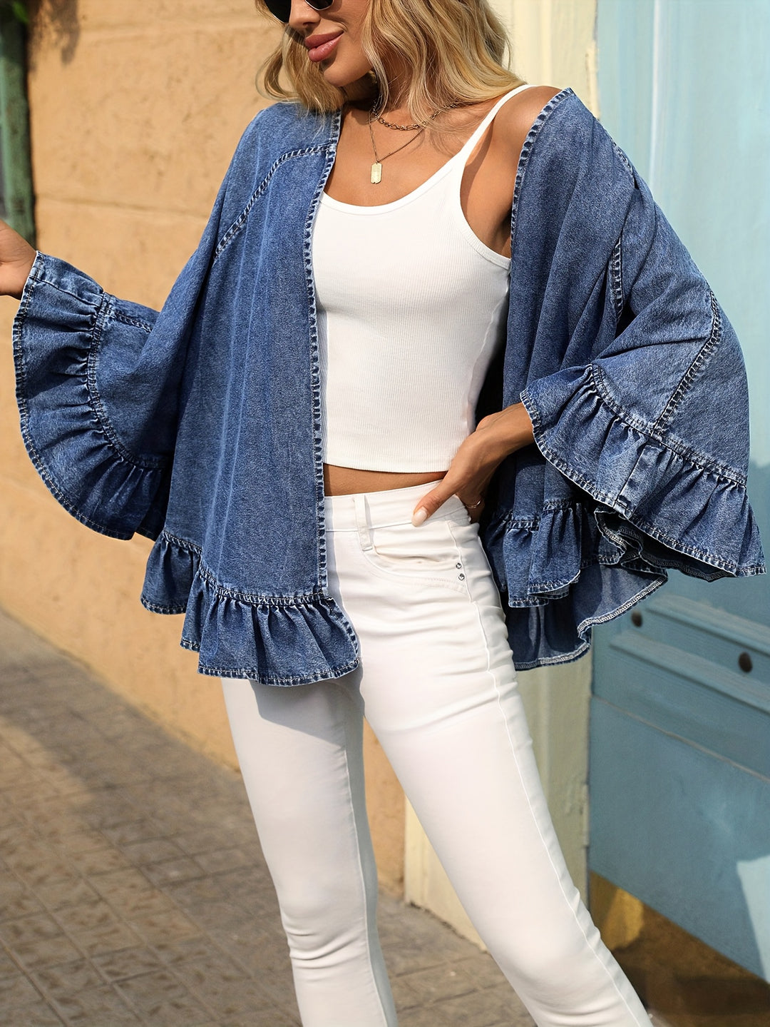 Chic Cape Denim Jacket – Lightweight Elegant Oversized Outerwear