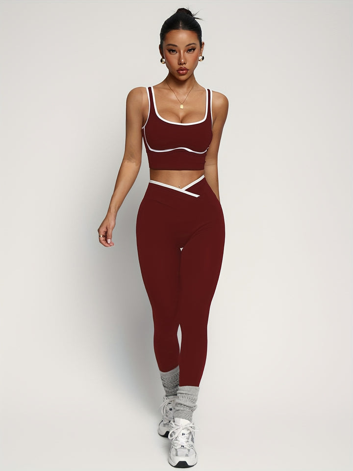 SculptFit Striped Yoga Set – Sleeveless Top & High-Waist Active Pants