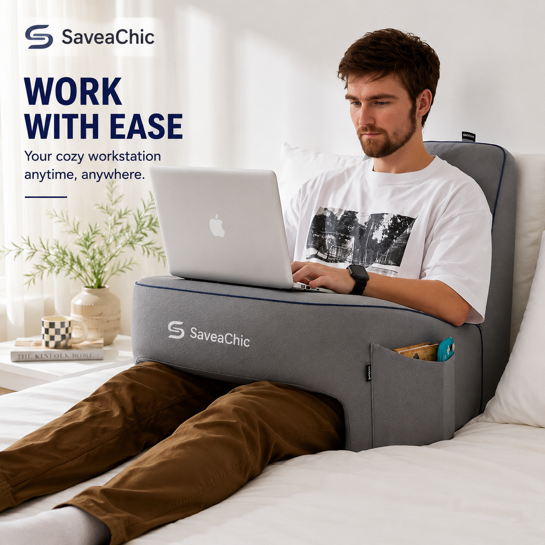 Gaming & Reading Pillow Desk – Ergonomic Bed Pillow with Tablet Holder, Cup Holder & Arm Support