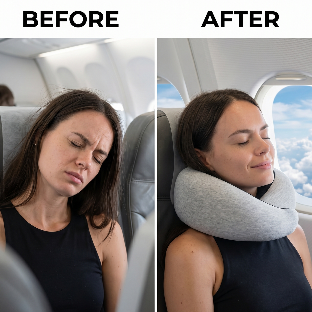Travel Neck Pillow – Memory Foam Neck Support Pillow for Airplane & Car Travel