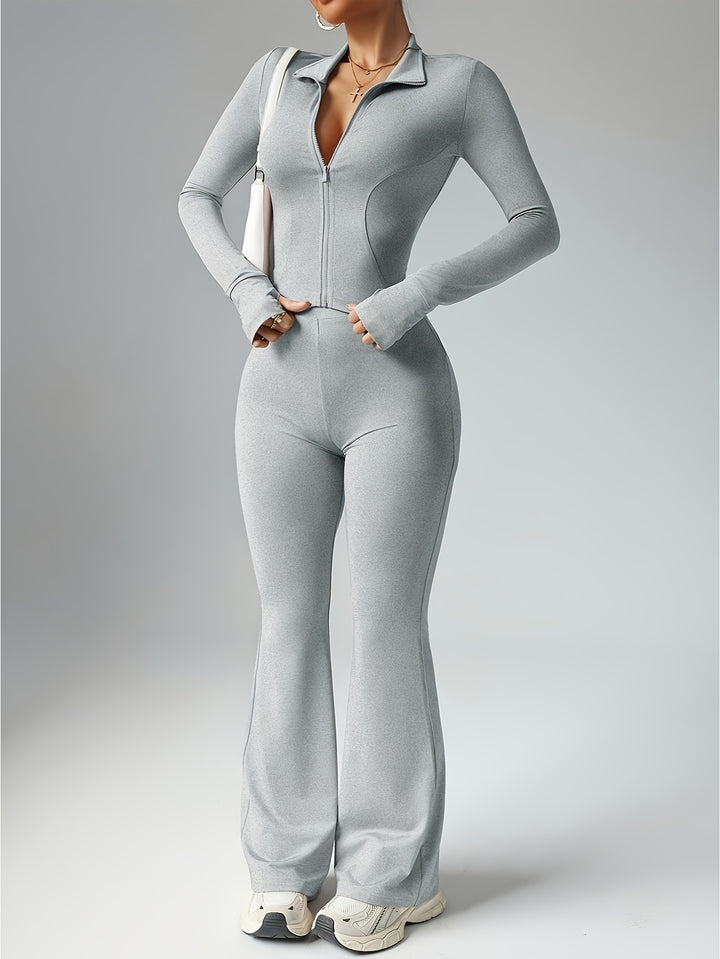 Chic Sculpt 2-Piece Set – Zip-Up Jacket & High-Waist Flare Pants