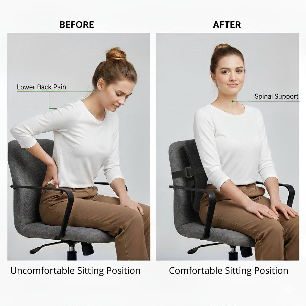 Lumbar Support Cushion – Memory Foam Back Support for Office Chairs