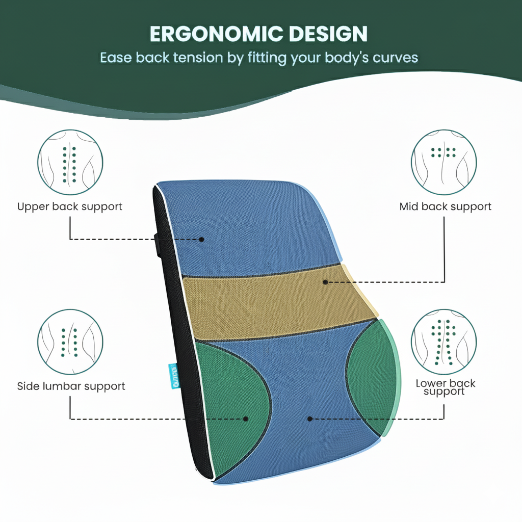 Lumbar Support Cushion – Memory Foam Back Support for Office Chairs